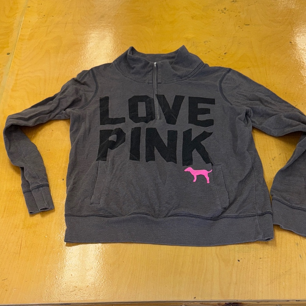PINK Victoria's Secret Gray Quarter-Zip with Black and Pink Accents